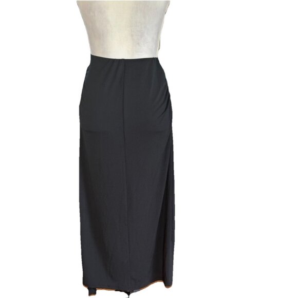 Womens Black Ruffle Skirt Side Slit Elastic Waist Maxi Midi Sz XS Gothic Witchy - Picture 2 of 11